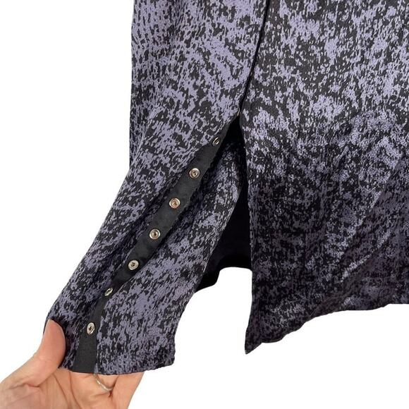 Rebecca Taylor White Noise Purple Black Snap Up Slit Silk A Line Pleat Skirt 0 - Picture 9 of 15